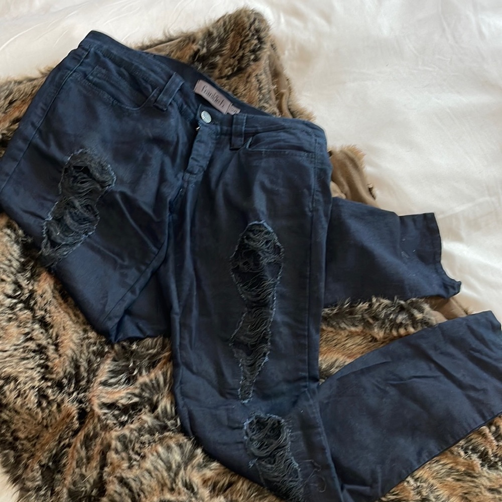 Vintage Black jeans with lace style distressed detail in knees